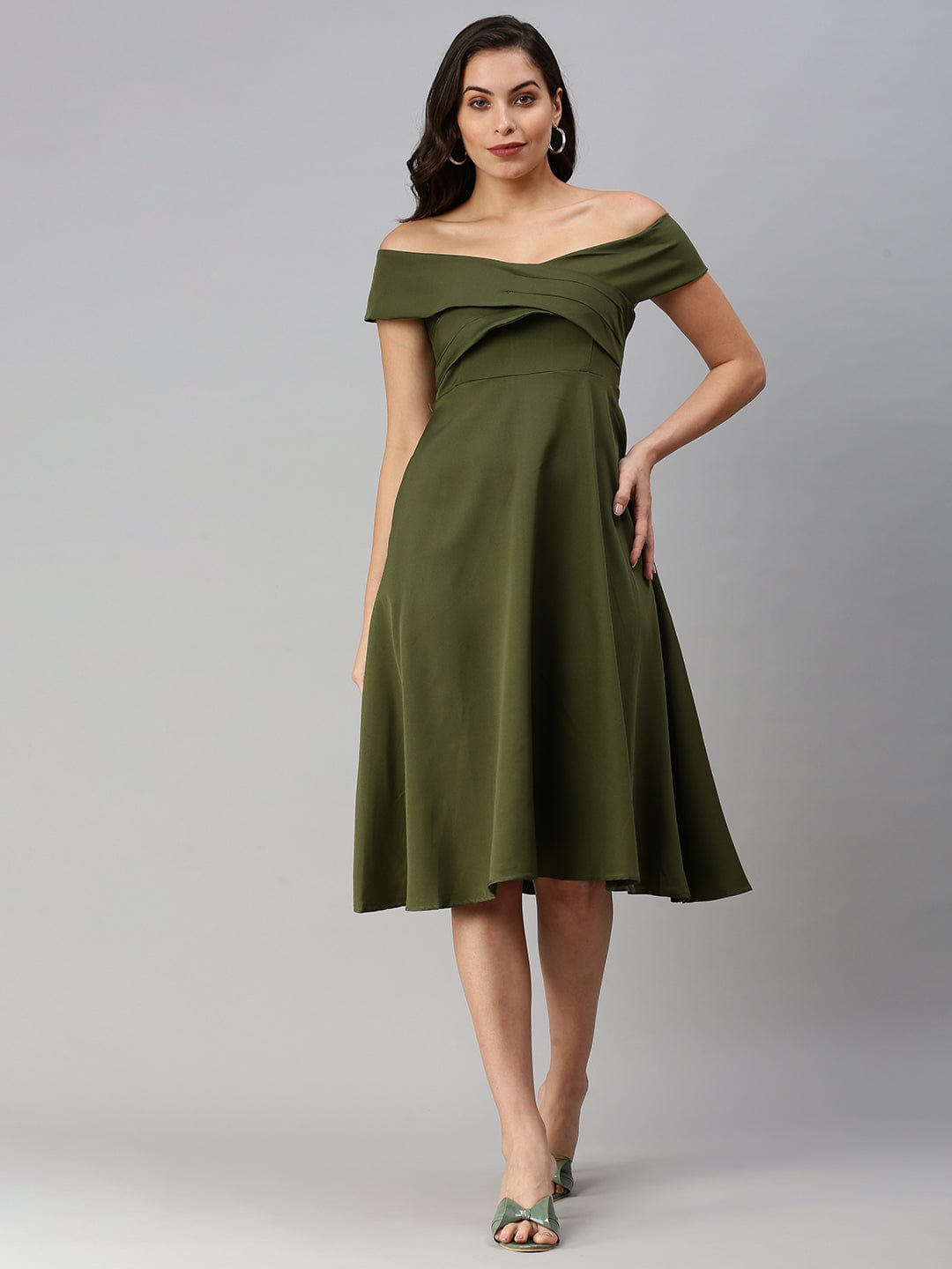 Women's Olive Fit and Flare Dress