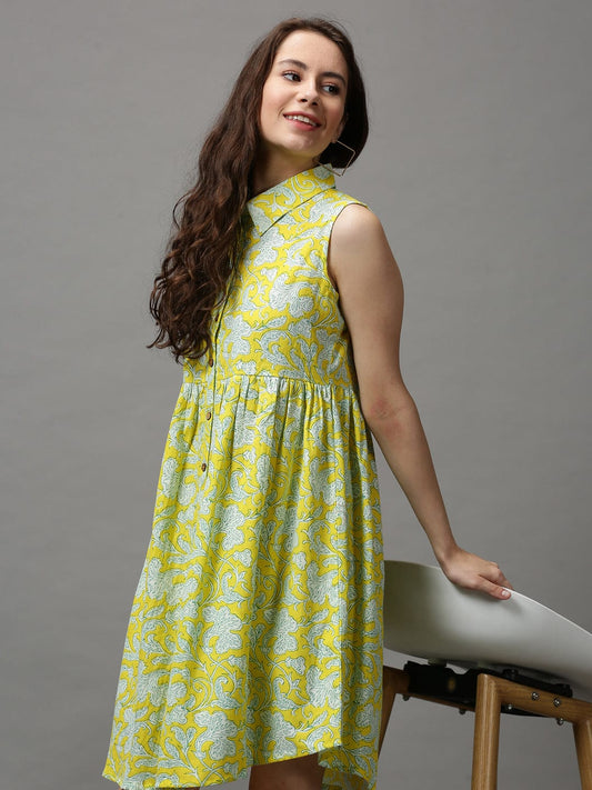 Women's Yellow Floral A-Line Dress