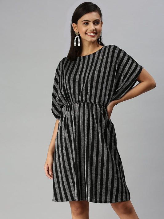 Women's Striped Kaftan Silver Dress