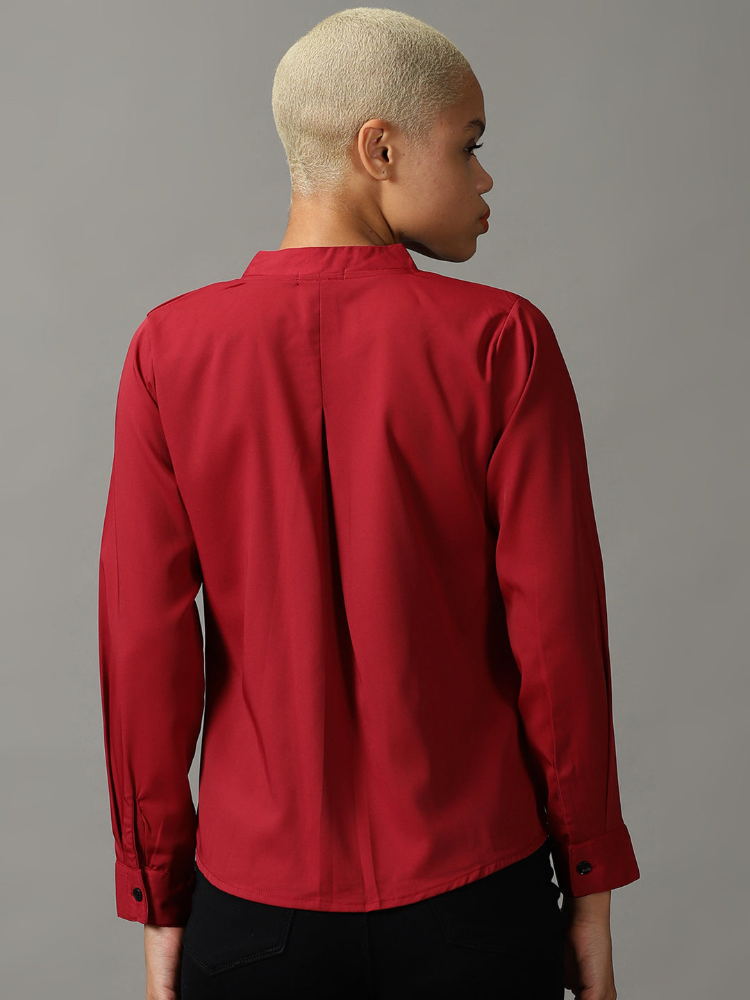 Women's Maroon Mandarin Collar Casual Shirt