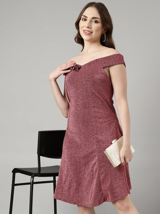 Women's Pink Off-Shoulder A-Line Dress