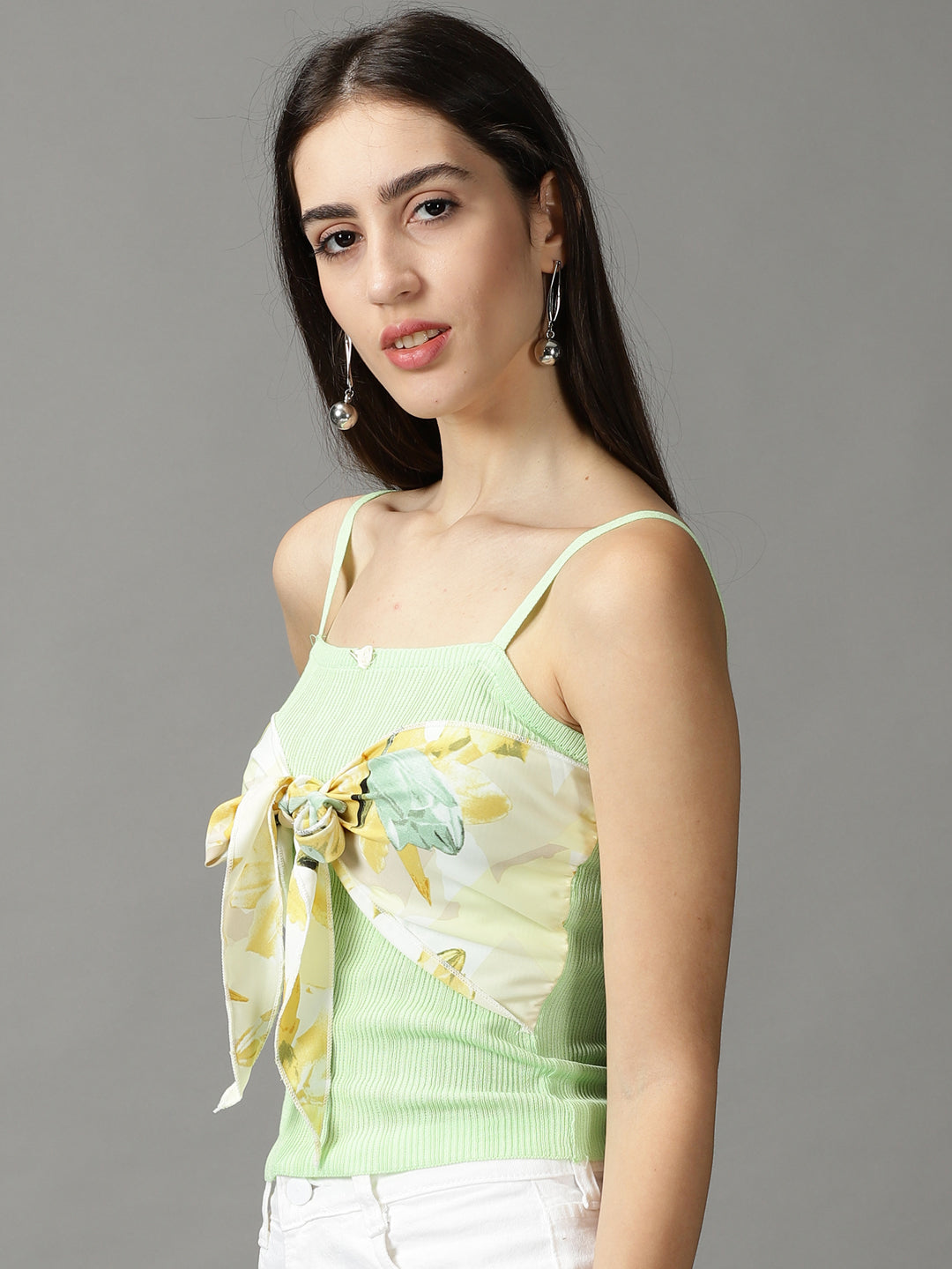 Women's Green Printed Crop Top