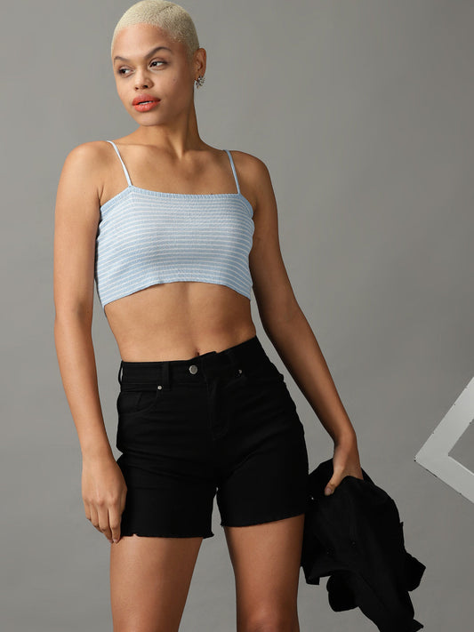 Women's Blue Striped Crop Top