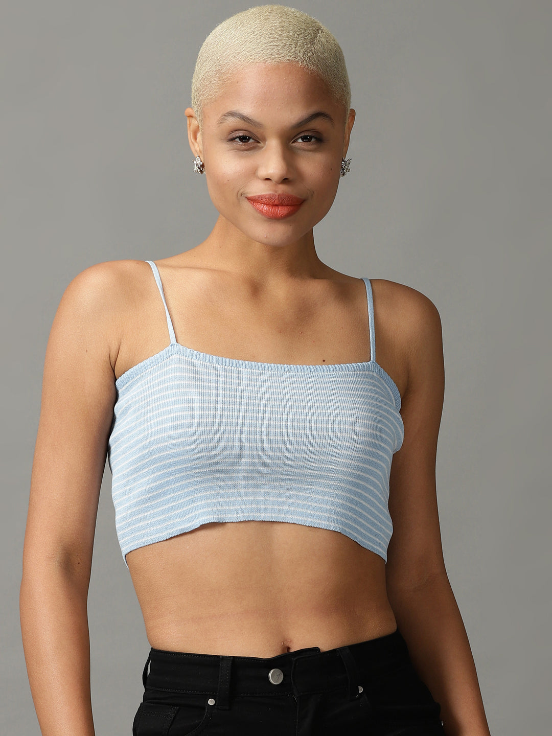 Women's Blue Striped Crop Top