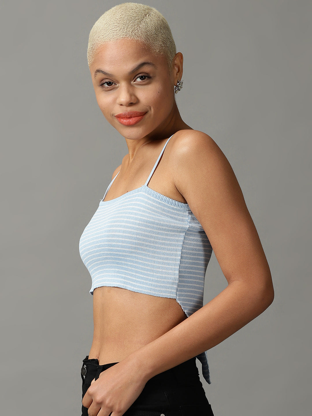 Women's Blue Striped Crop Top