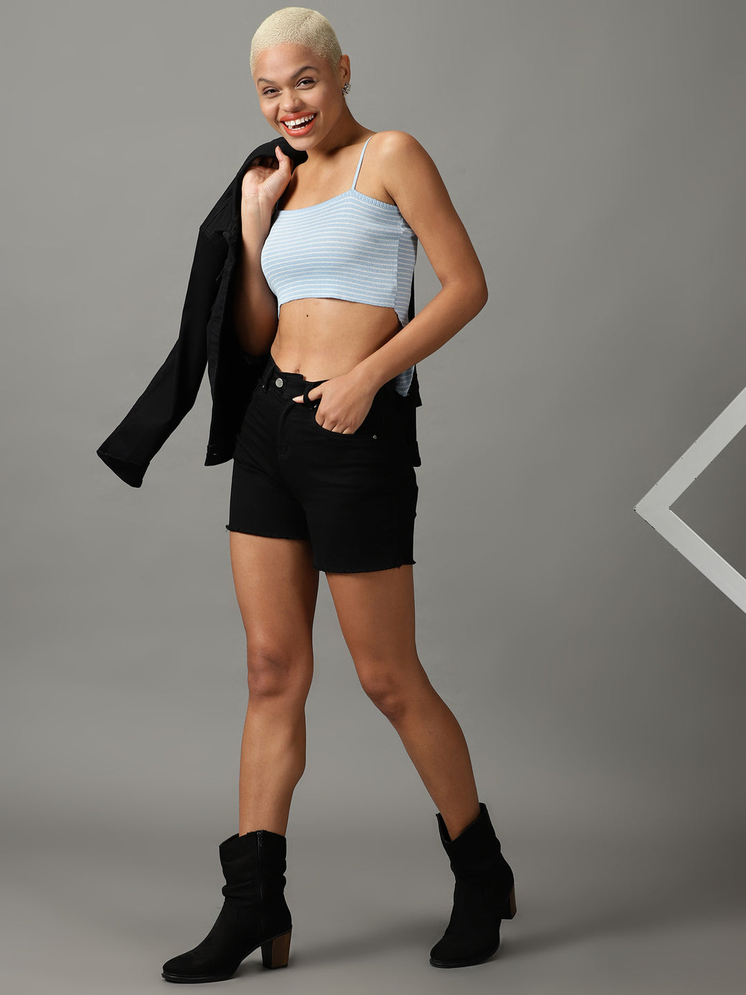 Women's Blue Striped Crop Top