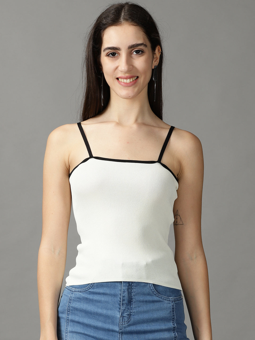 Women's Cream Ribbed Fitted Top